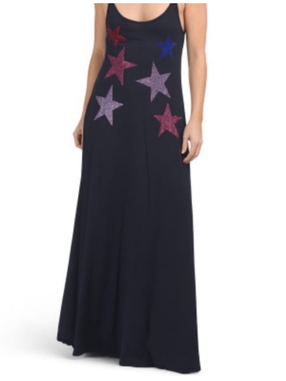 Lauren Moshi Berna Maxi Navy Tank Dress with Crystal Stars Women’s XS NWOT $163